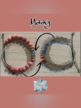 Maay Accessories Pink and Blue Beaded Adjustable Bracelet Set